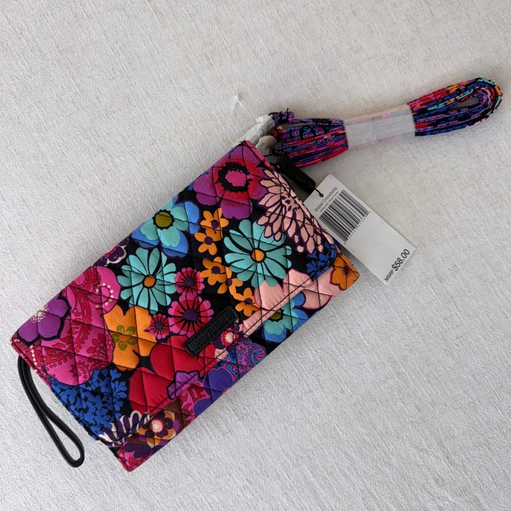 Vera Bradley Wallet Crossbody Bag Floral Fiesta Quilted Cotton NWT